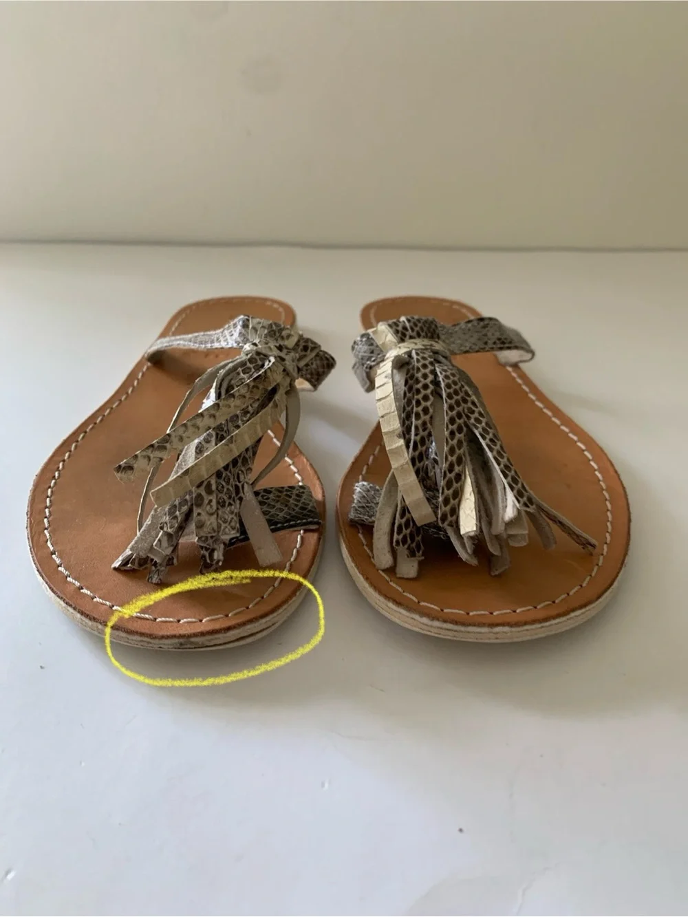 L*Space by Cocobelle Leather Fringe Sandal in Natural Animal Print, Snake, 6.5